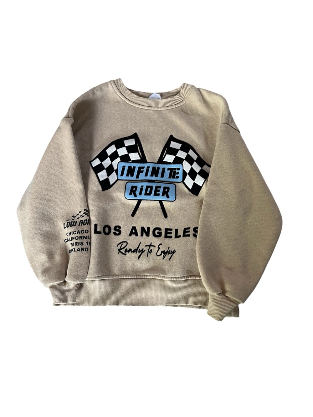 Zara 9 (6x/7) “Infinite Rider" Beige Crewneck Sweatshirt